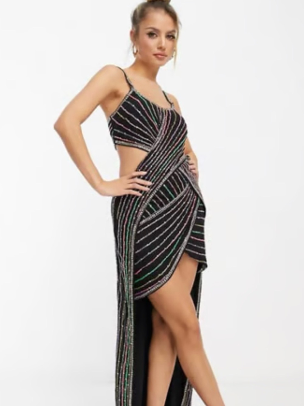 Black Beaded Cutout Evening Dress - ASOS Design